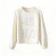 Women's Cream Crew Neck Sweater with Subtle Gray Letter Pattern