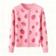 Women's Pink Ditsy Strawberry Print Knit Zip-Up Cardigan