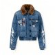 Women's Denim Patchwork Puffer Jacket with Silver Lightning Sleeves & Fur Collar