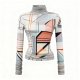 Women's Geometric Color Block Turtleneck Top (Ruched Sleeves & Layered Hem)