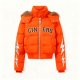 Women's Orange Short Puffer Jacket with "CIN ERS" Lettering & Silver Lightning Sleeves