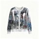 Women's Silver Metallic Circuit & Graffiti Print Cardigan (Button-Front)
