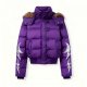 Women's Purple Short Puffer Jacket with Silver Moon & Lightning Sleeves