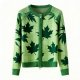 Women's Green Leaf Vine Print Knit Zip-Up Cardigan
