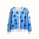 Women's Blue-White Stripe & Polka Dot Print Metallic Cardigan